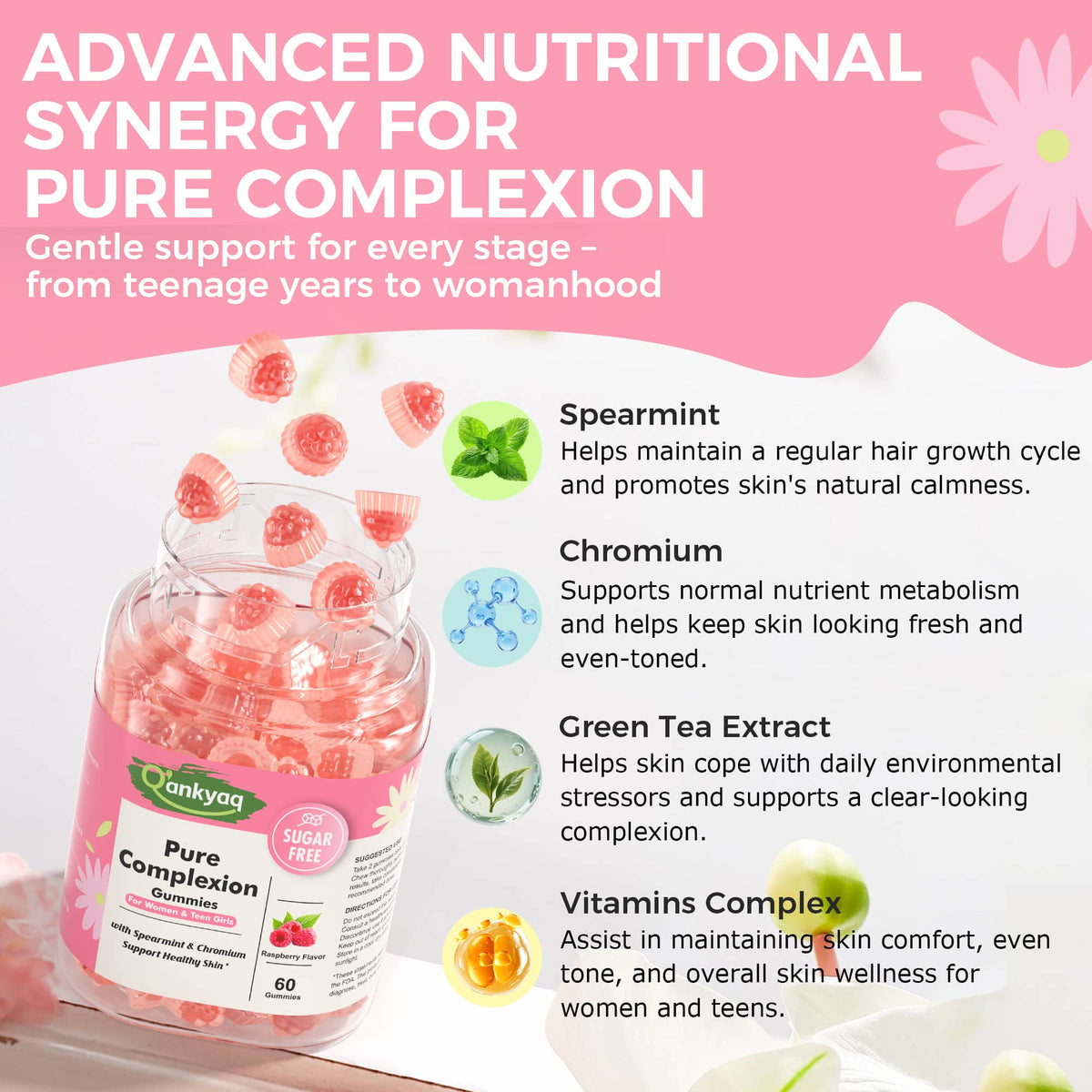 q'ankyaq spearmint complexion gummies for teens and women — advanced nutritional synergy for Pure Complexion — q'ankyaq